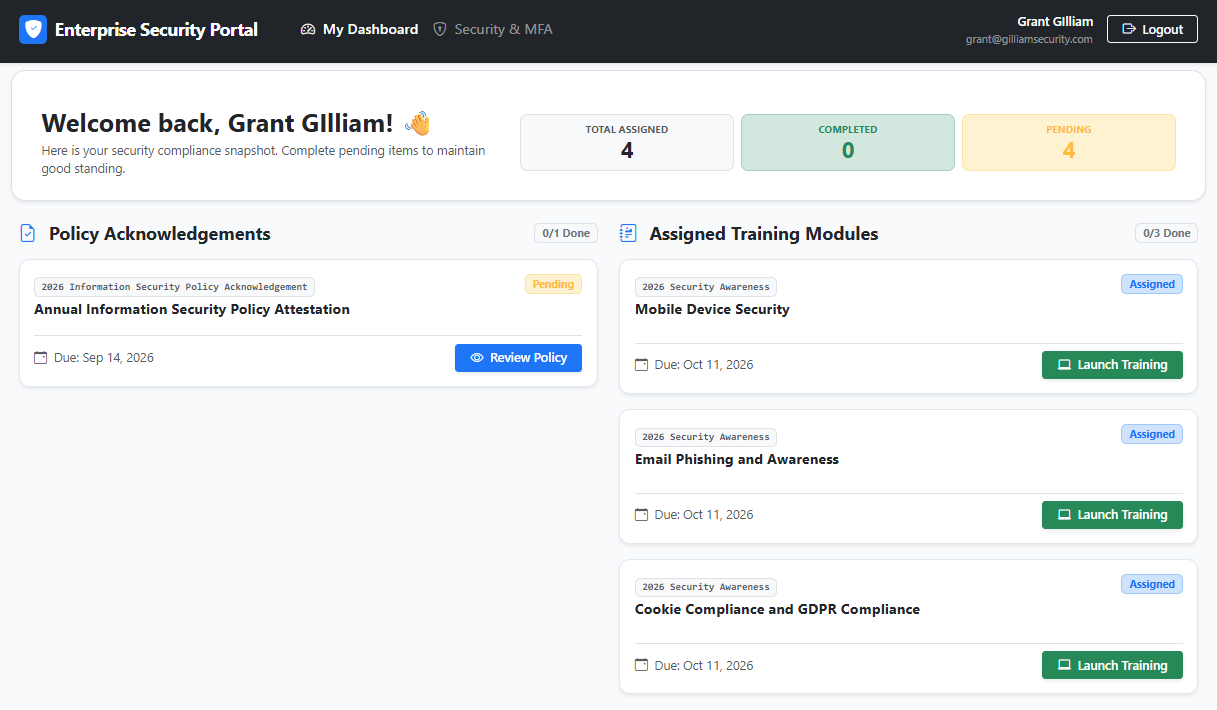 Security Awareness Platform Dashboard Preview